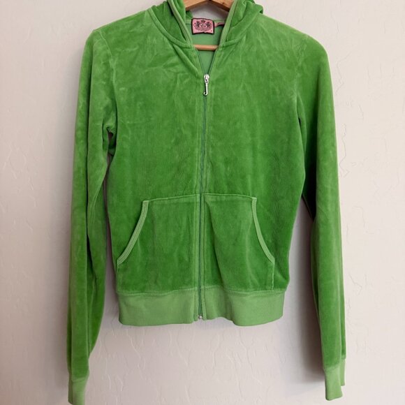 Vintage JUICY COUTURE Prep School Velour Jacket Womens Medium M Hoodie Green Y2K - Picture 8 of 14
